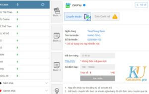 Nạp tiền Ku casino bằng Zalo pay như thế nào?
